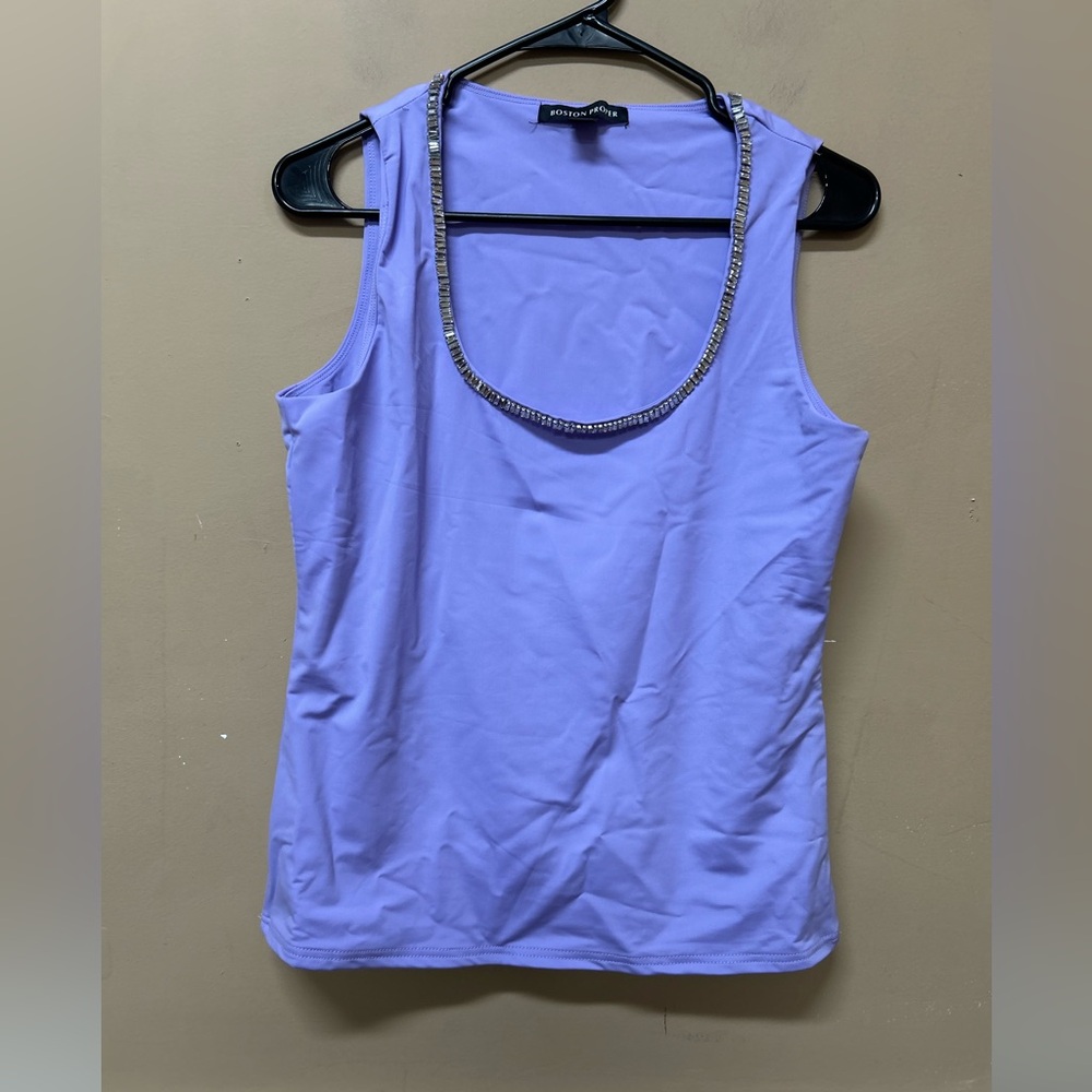 Boston Proper Rhinestone Neckline Purple Shell Tank Size Medium